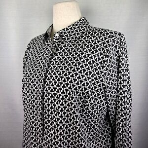 Talbots‎ Black & White Clover Blouse Women's 14 Clubs Popover Wrinkle Resistant